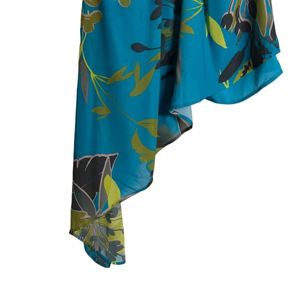 Marciano Blue Tropical Floral Print Halter Gold Chain Asymmetric Top Size Small - Picture 6 of 11